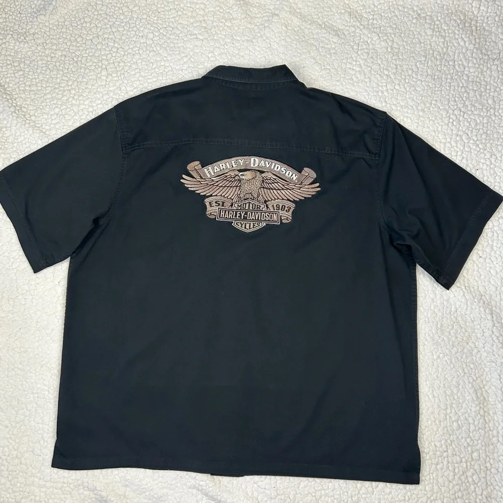 Vintage Harley Davidson Button Up Shirt Men's 2XL Black Pockets Embroidered Y2K